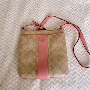 Coach light pink/coral cross body purse
